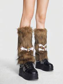 ROMWE Grunge Punk 1pair Women Star Decor Fluffy Leg Warmers - Multicolor - View 3