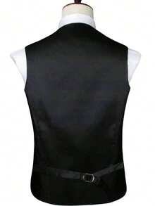 Men Plus Button Front Waistcoat Without Shirt - Dusty Blue - View 2