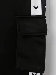 Manfinity Hypemode Men Letter Graphic Drawstring Hoodie & Sweatpants - Black - View 5