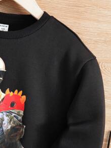 SHEIN 年輕男孩標語和人物圖案運動衫無襯衫 - 黑色 - 查看 6