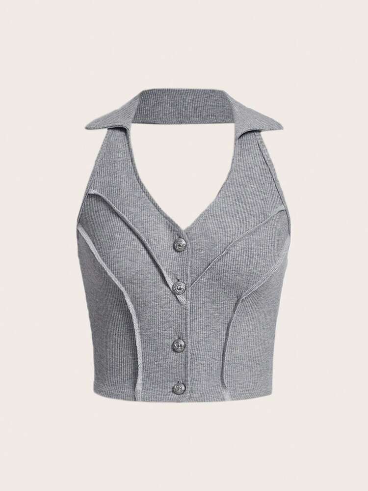 Button Front Halter Top