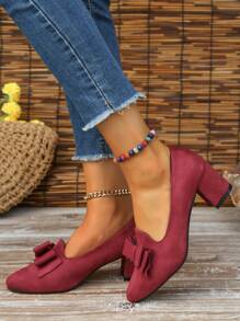 Fashionable And Versatile High-heeled Shoes With Bowknot Design For Women Suitable For Four Seasons - Burgundy - View 7