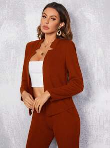 BizChic 素色缺口V領西裝外套工作服 - 鏽棕色 - 查看 4