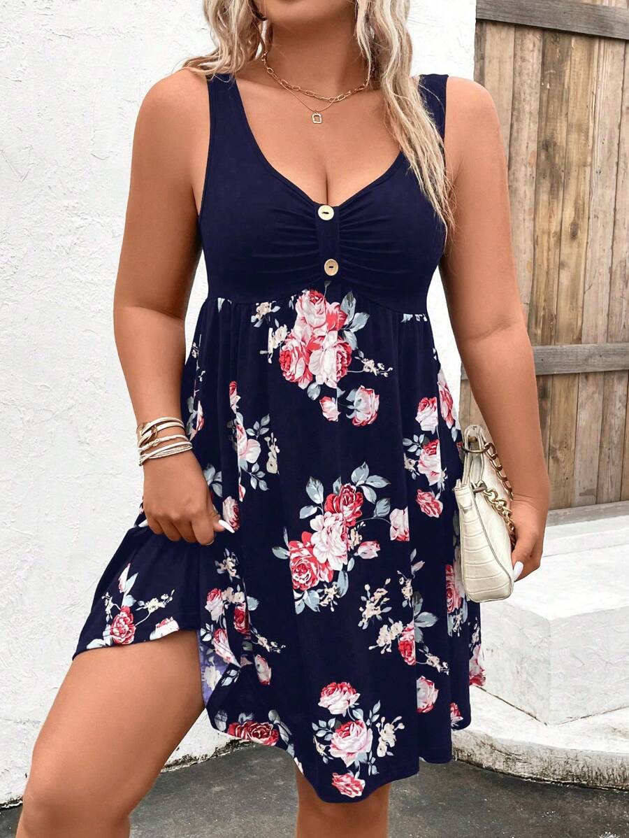 EMERY ROSE Plus Floral Print Ruched Bust Dress For Summer | SHEIN USA