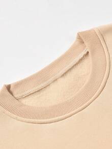 男士字母圖案加絨內裏運動衫 - 卡其色 - 查看 4