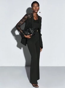 BizChic 蕾絲花邊單釦西裝外套 - 黑色 - 查看 7