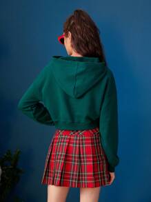 SHEIN X The Smurfs Cartoon & Slogan Graphic Drop Shoulder Hoodie - Green - View 2