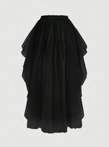 SHEIN MOD High Low Hem Mesh Overlay Skirt - Black - View 3