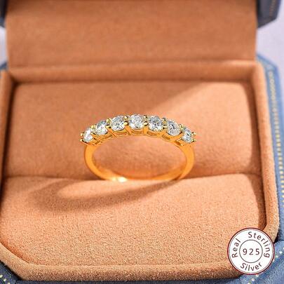 ESBERRY 1枚莫桑石钻石订婚戒指/结婚戒指，女士S925纯银，高光泽承诺戒指/永恒戒指/周年纪念戒指/奢华珠宝礼物