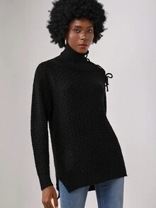 ALBERTI High Neck Lace Up Detail Sweater - Black - View 5