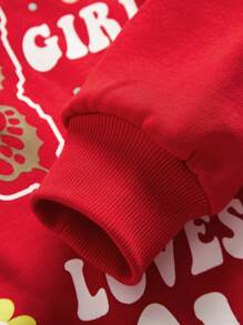 少女标语和蝴蝶印花卫衣 - 紅色 - 查看 4