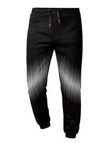 Manfinity Homme 男士波點圖案拉鏈開襟抽繩連帽衫和運動褲 - 黑色 - 查看 3