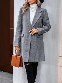 SHEIN Unity Lapel Neck Flap Detail Overcoat - Grey - View 5