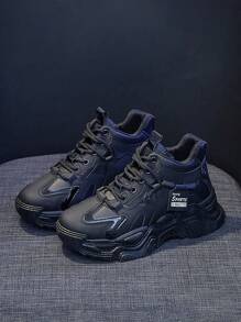 女性時尚素色厚底繫帶戶外運動鞋帶防滑&透氣襯墊,理想適用於健身,跑步和其他活動 - 黑色 - 查看 1