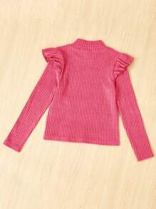 SHEIN 女大童荷葉邊小高領T恤 - 玫紅色 - 查看 2