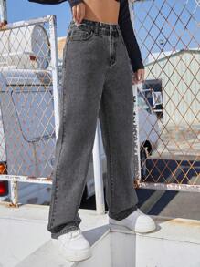 SHEIN EZwear 高腰闊腿牛仔褲