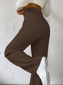 SHEIN Unity High Waist Wide Leg Pants - Rust Brown - View 2