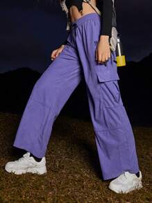 In My Nature Đồ họa Chữ cái Eo dây rút Vải to sợi Quần Cargo - Màu tím - Xem 4