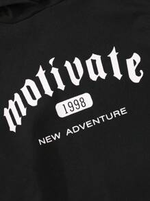 青少年男孩字母图案 3D 耳朵设计卫衣 - 黑色 - 查看 4