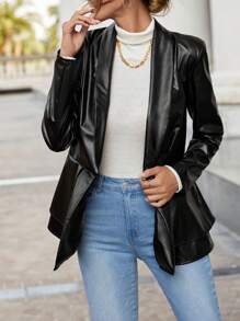 SHEIN Privé Khăn quàng Nút đơn Bằng sáng chế Áo vest - màu đen - Xem 5