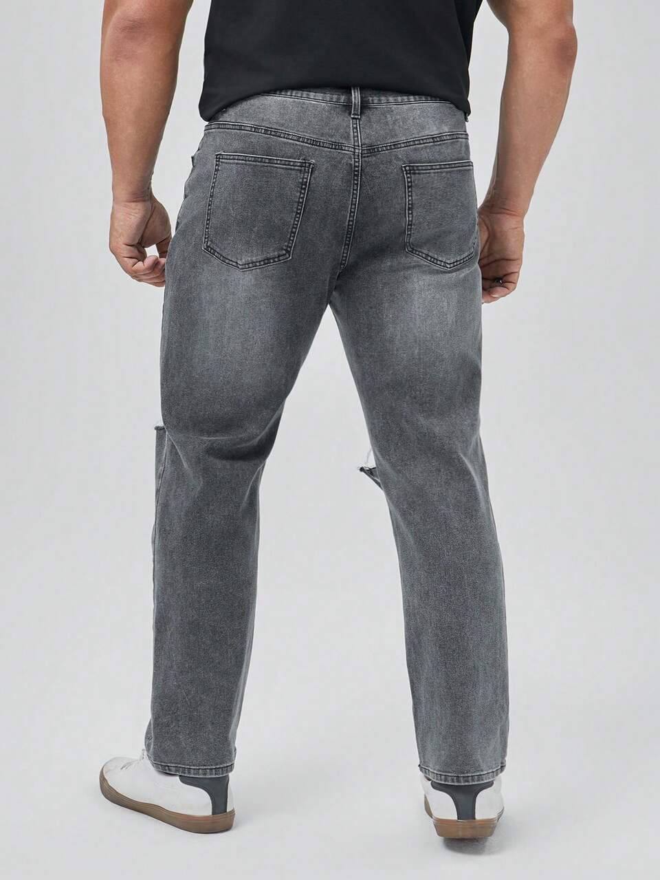 Men Plus Splash Ink Print Ripped Straight Leg Jeans