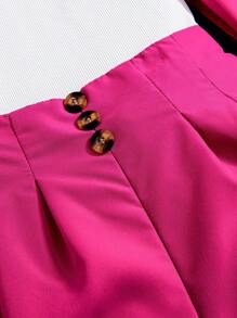 SHEIN Explorewe Tween Girl Solid Tee & Pants & Vest Coat - Hot Pink - View 3