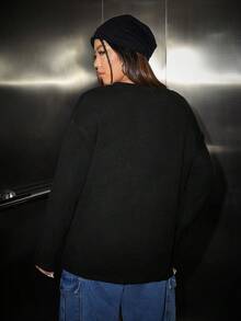 SHEIN Coolane Plus Star Pattern Drop Shoulder Sweater - Black - View 2