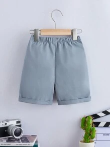 SHEIN Quần short bé trai Nút màu trơn Giải trí - Màu xanh nhạt - Xem 2
