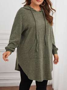 SHEIN LUNE Plus Size Drop Shoulder Drawstring Sweatshirt Graduation, Back To School Outfits, Graduation, Teacher Outfits For Women, Back To School Winter Fall Autumn - Green - View 1