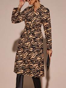 SHEIN LUNE 斑馬紋腰帶外套 - 彩色 - 查看 4