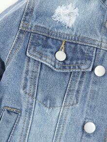 男小童破洞翻蓋口袋牛仔夾克不帶T恤 - 中等水洗藍 - 查看 4