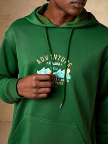 In My Nature Men Letter Graphic Drawstring Hoodie - Army Green - View 5