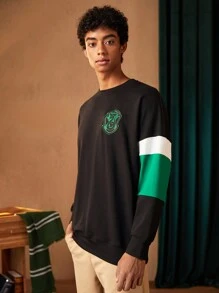HARRY POTTER X SHEIN Men Color Block Cartoon Graphic Pullover - Multicolor - View 3