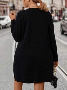 SHEIN LUNE Plus Contrast Trim Crisscross Front Sweater Dress - Black - View 2