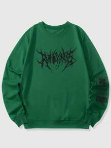 ROMWE MEN Goth Men's Letter Print Long Sleeve Sweatshirt - Green - View 1