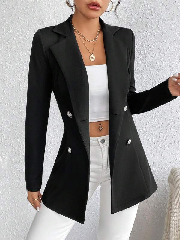 SHEIN Frenchy 秋冬翻领双排扣西装外套