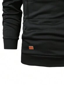 Manfinity Homme Men Flap Pocket Raglan Sleeve Drawstring Hoodie Work Long Sleeve Hoodie, For Friends, Husband, Boyfriend Gifts - Black - View 3