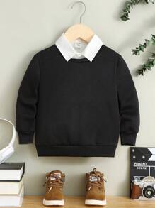 SHEIN 年輕男孩字母補丁細節前口袋運動衫