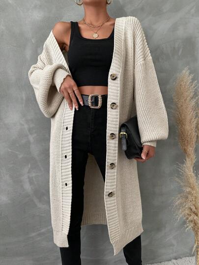 EURMUSE Drop Shoulder Button Front Cardigan