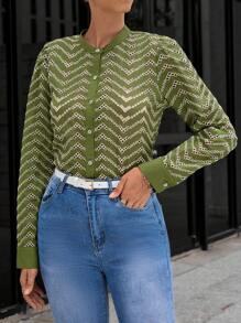 GENKIRA Print Button Front Blouse Fall Cloth For Women - Olive Green - View 4