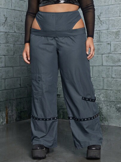 Plus Cut Out Waist Wide Leg Pants