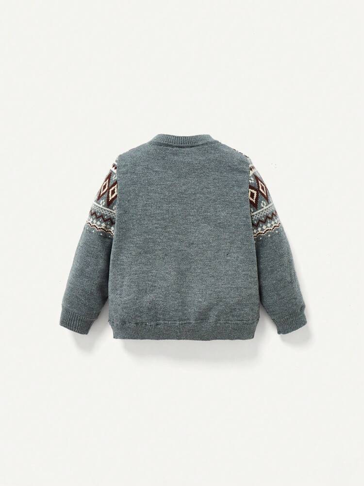 Baby Boy Geo Pattern Drop Shoulder Sweater