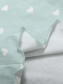 SHEIN Leap Crew Baby Allover Heart Print Lettuce Trim PJ Set For Valentine's Day - Mint Blue - View 5