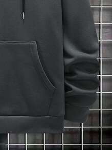 Manfinity Homme Men Slogan Graphic Kangaroo Pocket Drawstring Thermal Lined Hoodie - Dark Grey - View 5