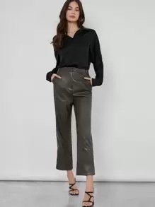 SHEIN BIZwear Single Breasted Satin Blouse Workwear - Black - View 6