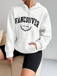 SHEIN Unity 女式休闲印花抽绳连帽长款运动衫 - 白色 - 查看 3