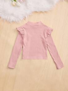 SHEIN 女大童字母圖案荷葉邊小高領T恤 - 藕粉色 - 查看 2