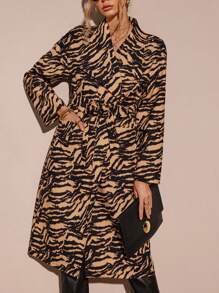 SHEIN LUNE 斑馬紋腰帶外套 - 彩色 - 查看 1