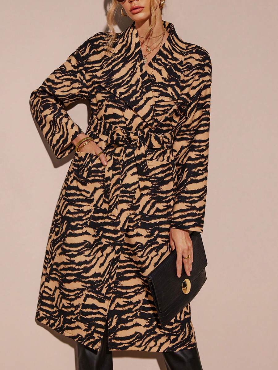 SHEIN LUNE 斑馬紋腰帶外套 - 彩色 - 查看 1