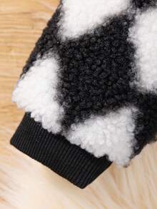 SHEIN Young Girl Embroidery Cartoon Pattern Teddy Sweatshirt & Skirt - Black and White - View 4